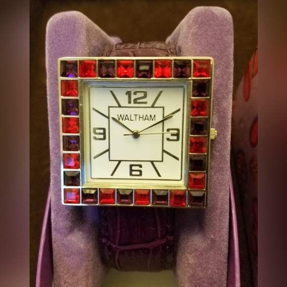 NIB Red by Waltham Wrist Watch Purple Faux Stones Alligator Band - Picture 2 of 16
